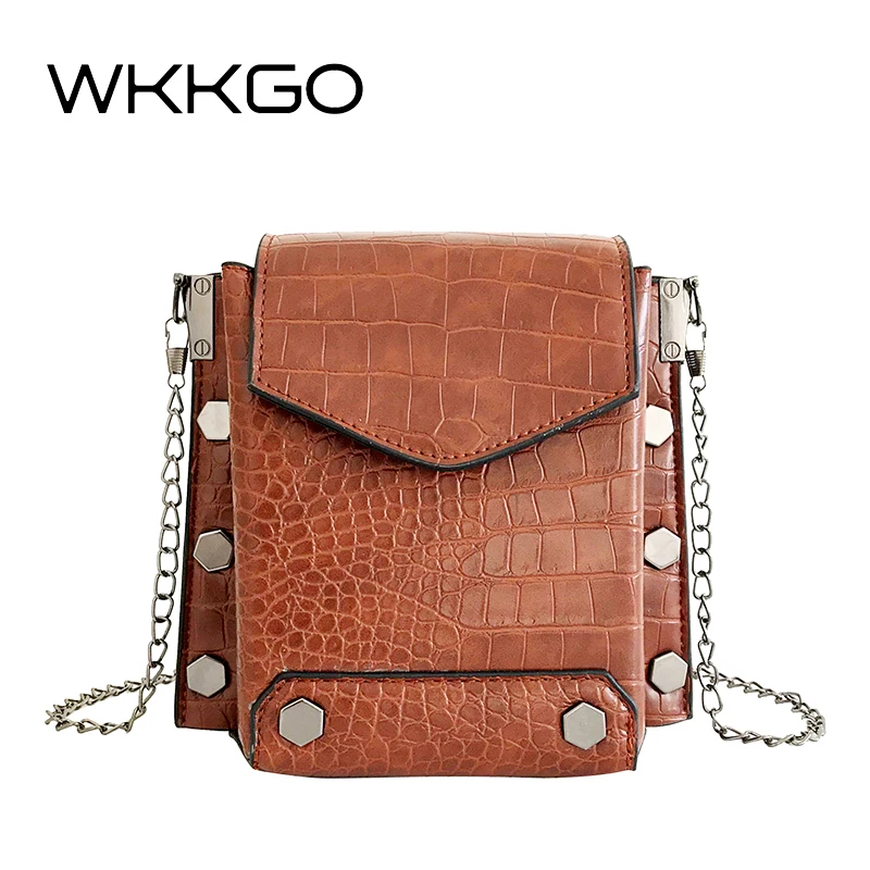 

WKKGO Fashion Mini Chain Alligator Flap Satchel Handbag Lady Clutch Coin Purse Mobile Women Bag Shoulder Messenger Crossbody Bag