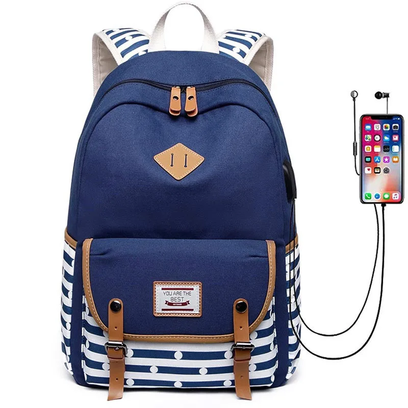 Женский рюкзак, рюкзаки с usb зарядкой, школьные сумки для подростков, девочек, рюкзак для ноутбука, mochila feminina, школьная сумка - Цвет: deep blue