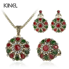 Crystal Flower Necklace Sets Fashion Earing For Women 2014 Strawberry Jewelry Turkish 3Pc Combination Nigerian Red Bead Necklace