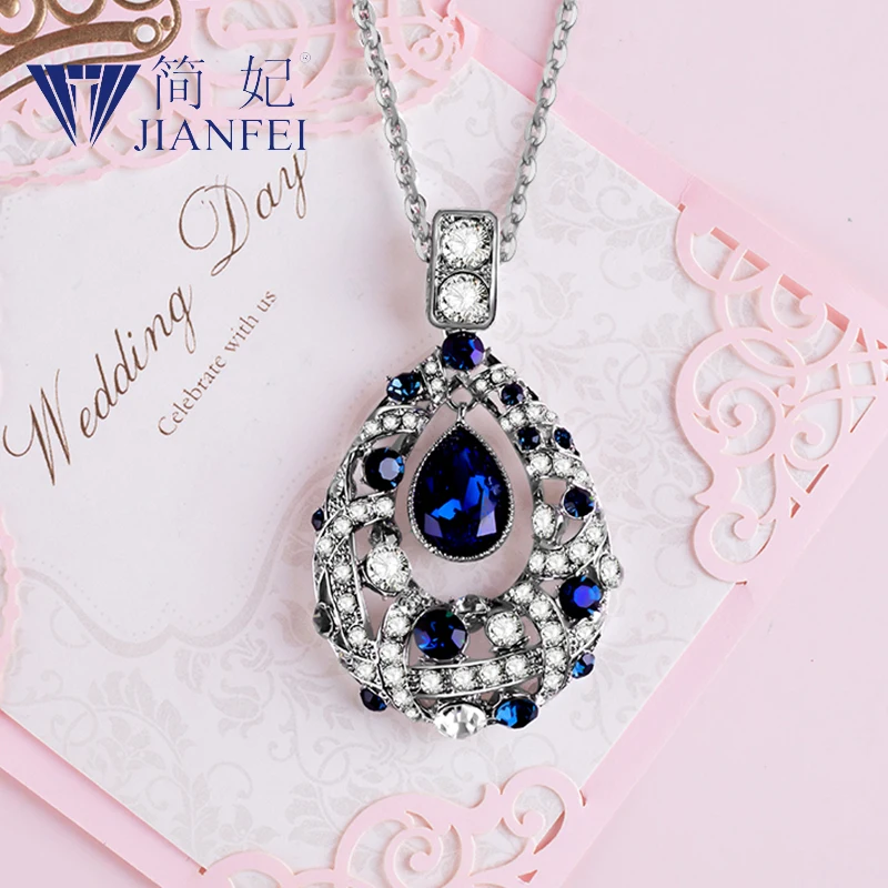 

Gemstone droplets Shape Fashion elegant sweater chain long crystal snow pendant water drop accessories long decoration necklace6