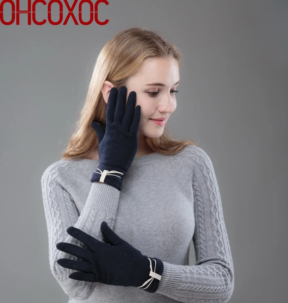 women new fashion wrist gloves beauty mittens bowknot pattern woman girl lovely winter gloves
