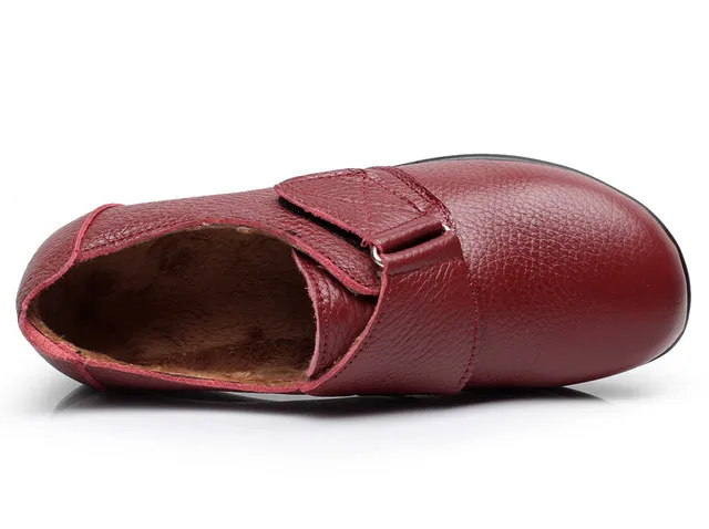 Женская обувь из натуральной кожи на плоской подошве; удобные весенне-осенние оксфорды года; женские кожаные туфли на липучке; большие размеры 35-43; g565 - Цвет: red fur