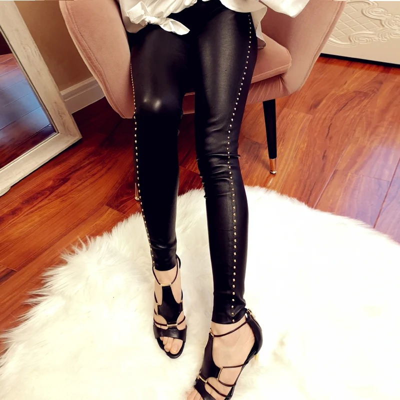Annzley 2019 New Design Sexy Rivets Genuine Leather Trouses (11)