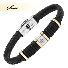 Vivari, черный высококачественный Женский браслет из натуральной кожи с кристаллами, Пряжка из нержавеющей стали, модный мужской Шарм для браслета, украшения