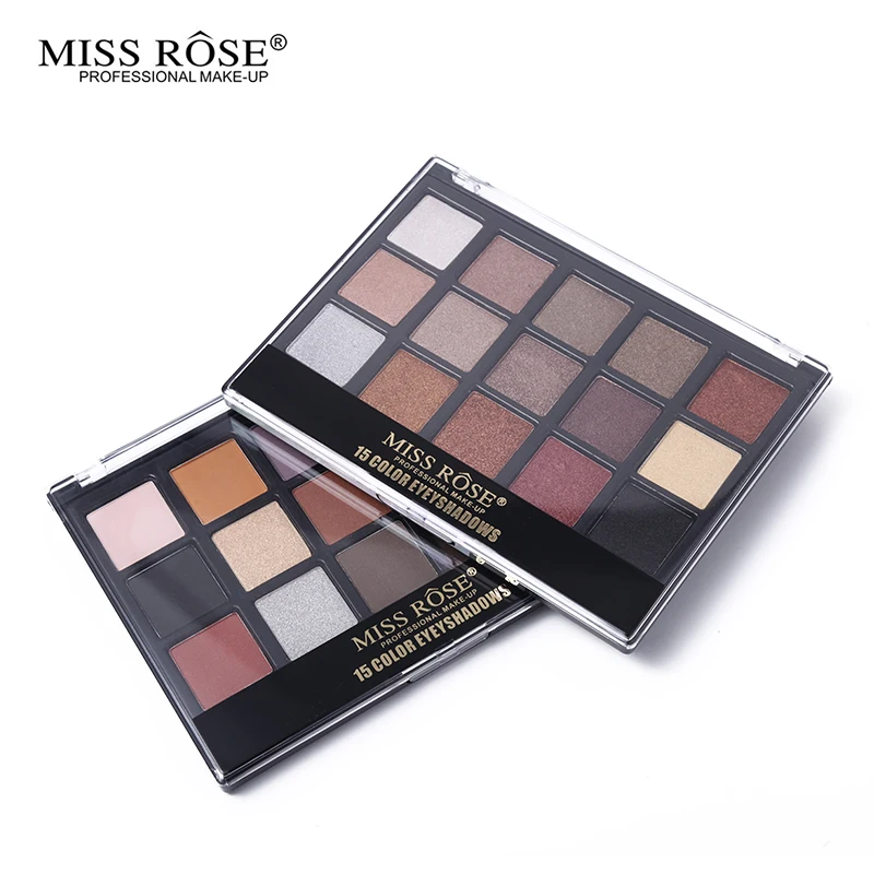 Матовые мерцающие тени для век Miss Rose палитра теней 15 цветов блестящие телесного