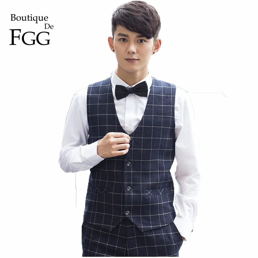 Boutique De FGG China SizeS 3XL British Plaid Black Men Formal Suit ...