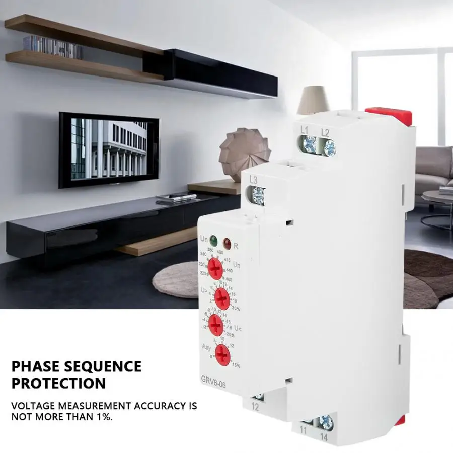 

Voltage Control Relay GRV8-06 3-Phase Voltage Monitoring Relay Phase Sequence Phase Failure Protection M460 Protective Relay