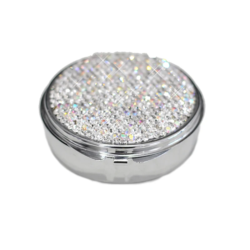 Diamond-studded Portable Jewelry Box Mini Stainless Steel Ring Earrings Bracelets Necklaces Medicine Gift Organizer Storage Box