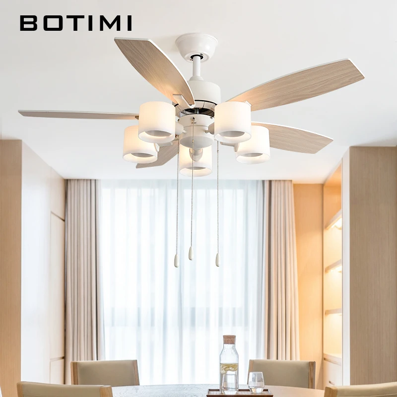 

BOTIMI Nordic Led Ceiling Fan With Lights For Living Room 220V White Ventilator Remote Control Ceiling Fan Light Indoor Lighting