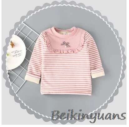 Осенне-зимняя детская одежда для девочек флисовая Вельветовая рубашка для девочек детская одежда, футболка спортивная рубашка для девочек - Цвет: Pink stripe