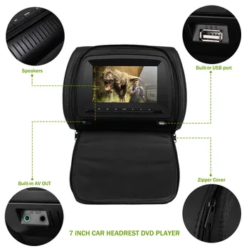 

Cemicen 2PCS 7 Inch TFT LCD Screen Car Headrest Monitor DVD Video Player 800x480 Zipper Cover Support IR FM USB SD Speaker Game