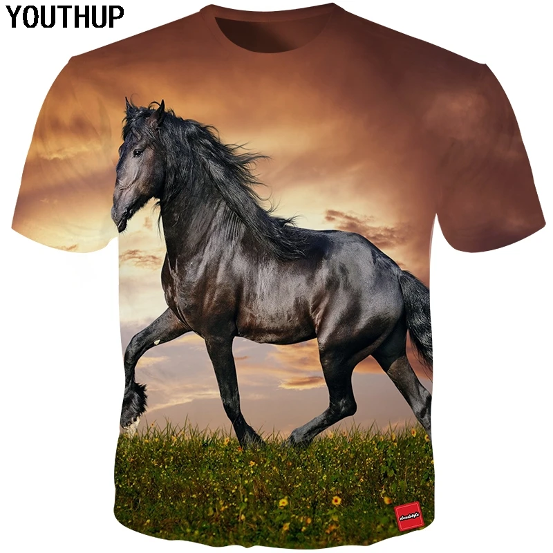 

YOUTHUP 2018 Summer T Shirt Men Horse 3d Printed Animal T shirt Casual Cool Fitness T Shirt Men Hip Hop Tees Shirt Streetwear