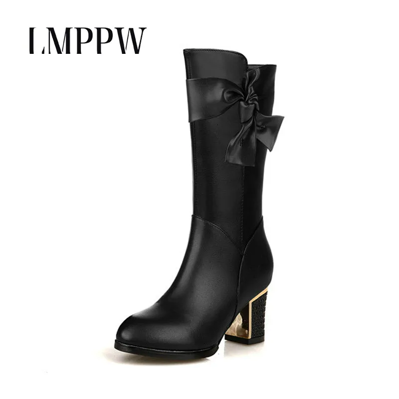 

Black High-heeled Boots Women's Chelsea Boots Fashion Butterfly-knot Pu Leather Women Boots 2018 Autumn Women Casual Shoes