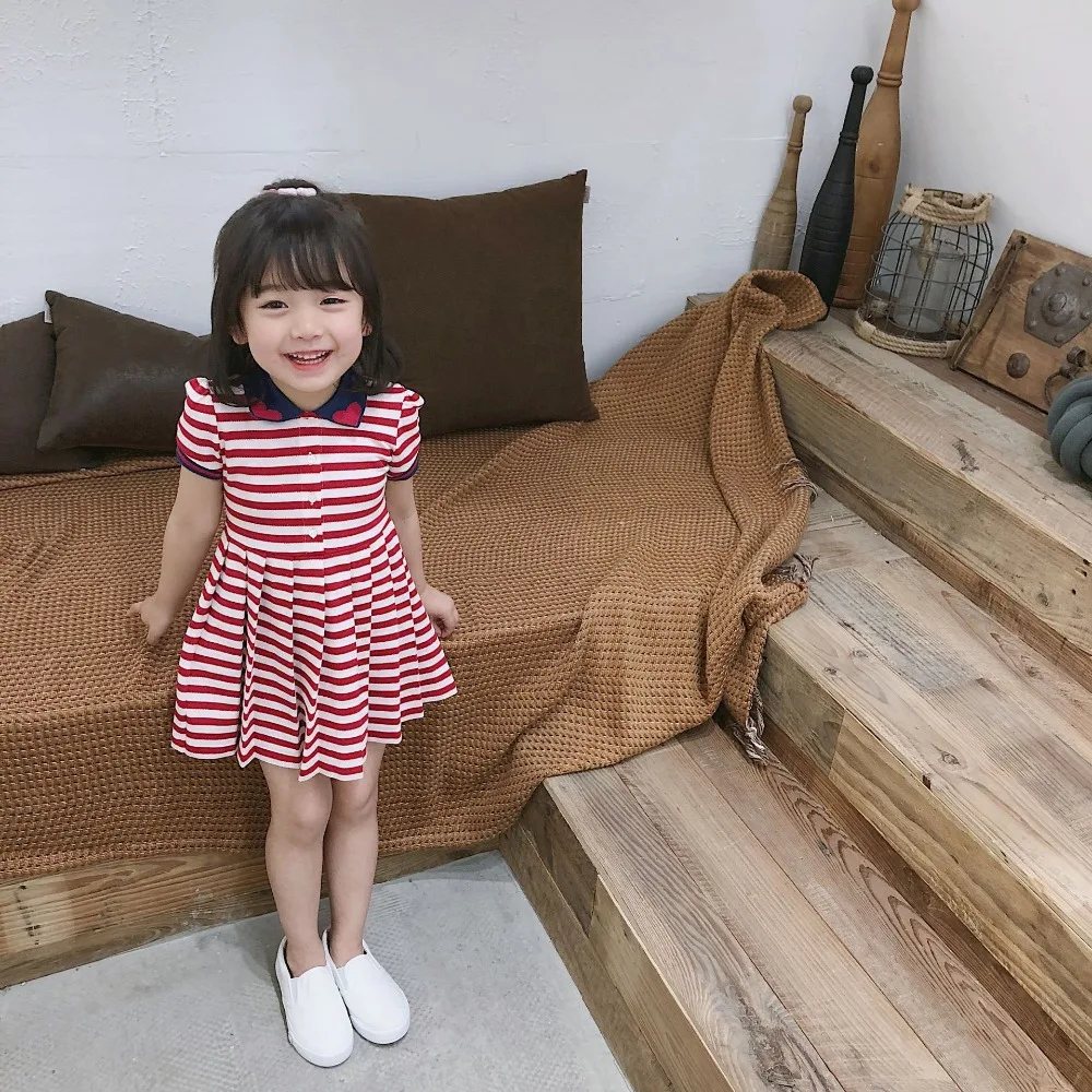 

Brand 2019 Red Stripe Short Sleeve Dress for Baby Girls Princess Dress Party Wedding Dress Girl Kids Clothes