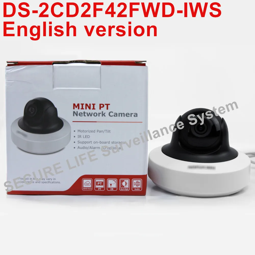 In stock English version DS-2CD2F42FWD-IWS 4MP WDR Mini PT Network cctv Camera, MINI WIFI IP CAMERA POE SD card recording, alarm