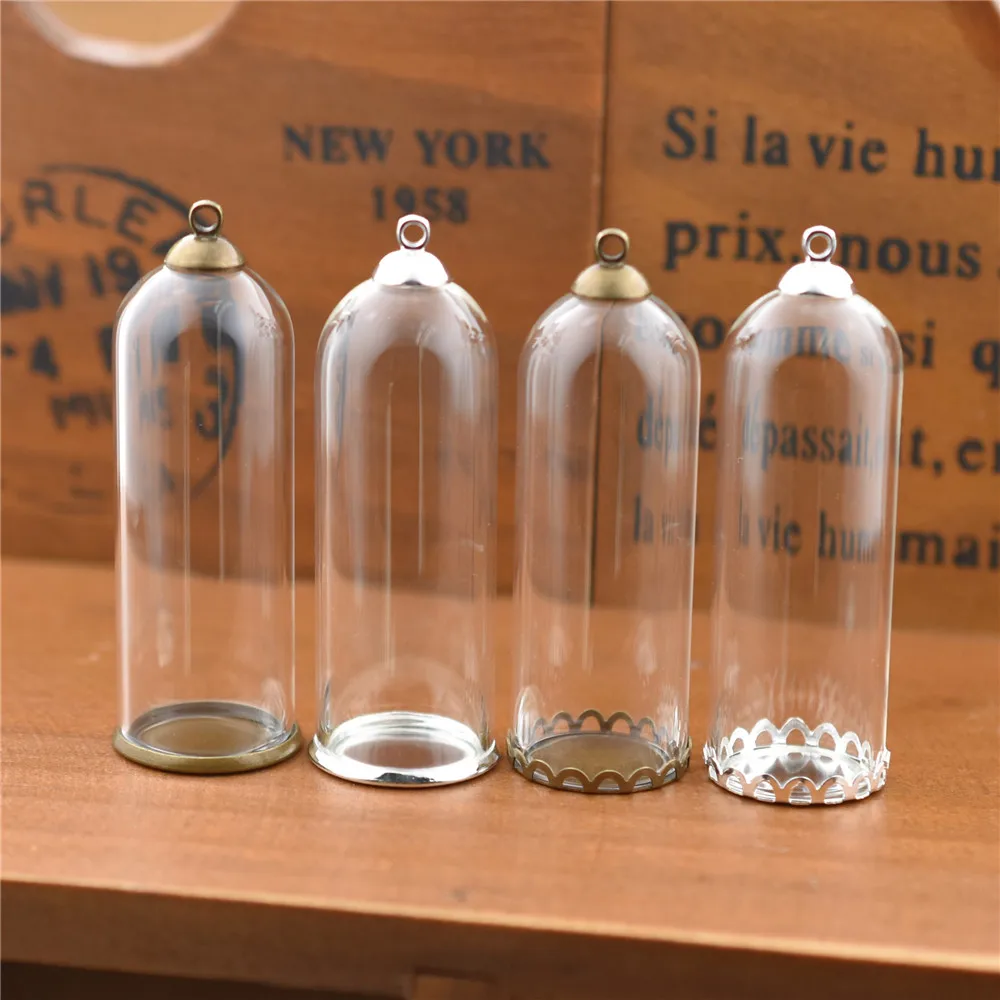 

1set 50*18mm hollow glass tube with setting base beads cap set glass vials pendant glass bottle jewelry findings