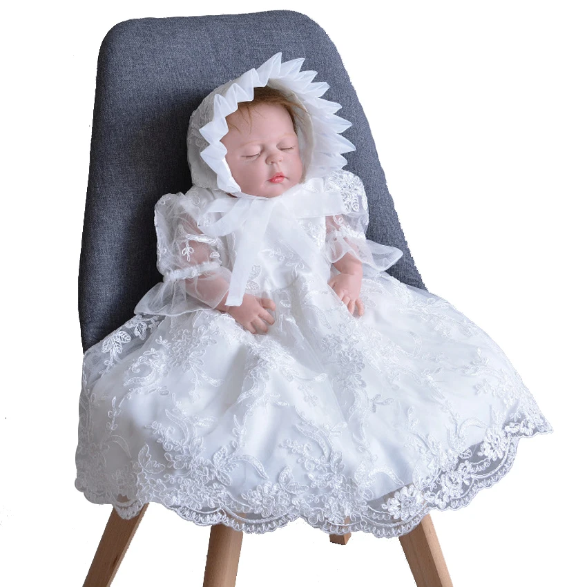 

2018 Newborn Baby Girls Dress Ivory White 1 2 Year Birthday Clothing for Toddler Princess Lace Infant Baptism Wedding Costume