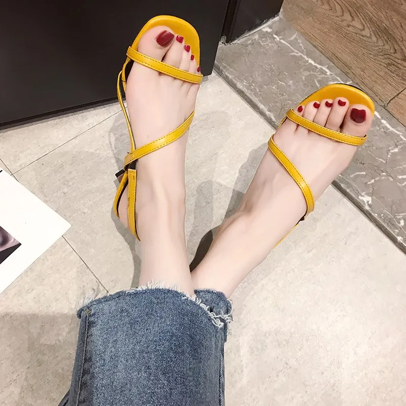 

SLHJC Summer Sandals High Heels Leather Shoes Casual Women Spike Heel Pumps Open Toe Shoes