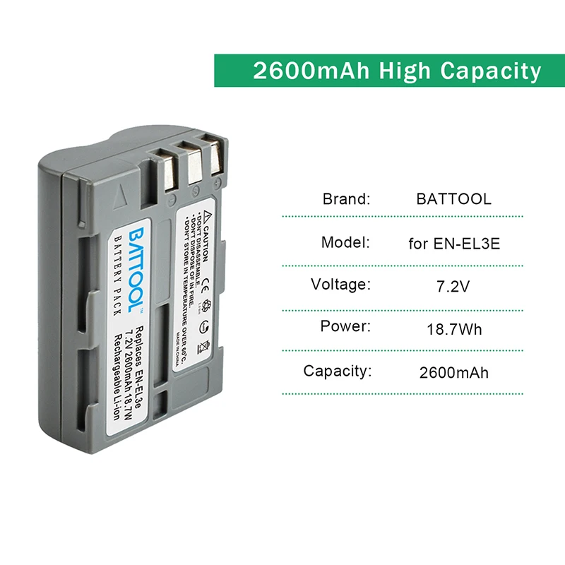 Battool 2.0Ah Батарея ЖК-дисплей двойной Зарядное устройство пакет EN-EL3e RU EL3e EL3a ENEL3e для Nikon D300S D300 D100 D200 D700 D70S D80 D90 D50