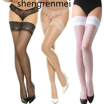 Shengrenmei 2019 New Sexy Women’s Non-slip Elastic Silk Stocking Thigh High Ladies Long Stockings Top Lace Pattern Random