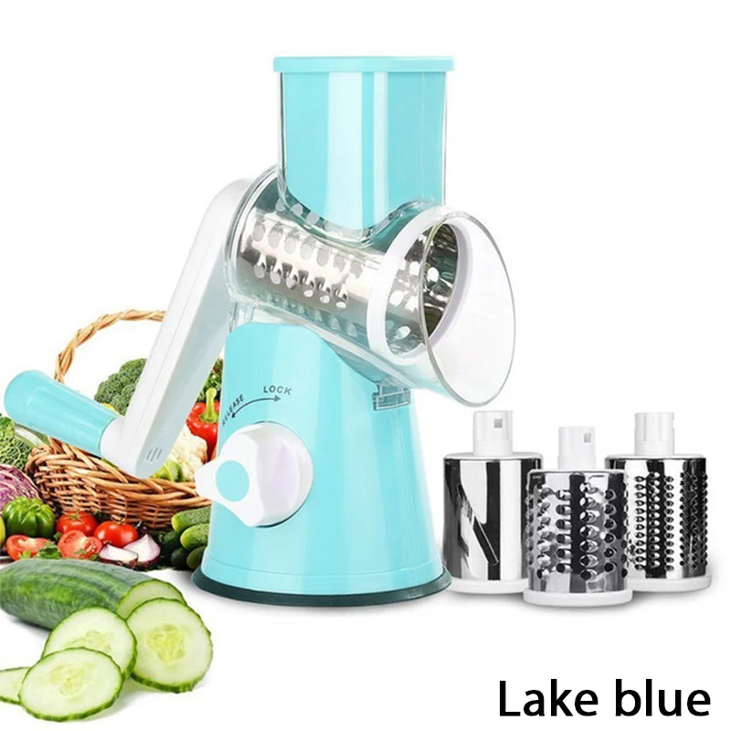 Ручная овощерезка, слайсер, кухонные аксессуары, многофункциональная круглая мандолина, слайсер для картофеля, сыра, кухонные гаджеты - Цвет: Blue