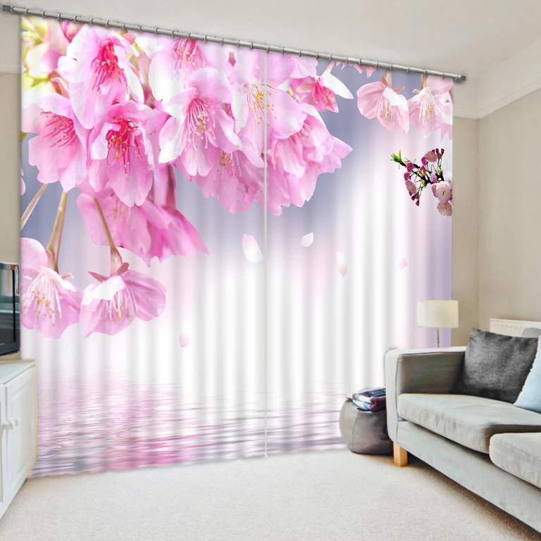 

European Style Top Quality pink flowr lily Fashion 3D Home Decor Beautiful Fashion 3d curtains