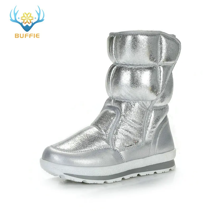 Women Silver Color Winter Snow Boots Fur Insole Lady Warm Shoes Girl Fashion Mid-High Nice Looking women snow boots