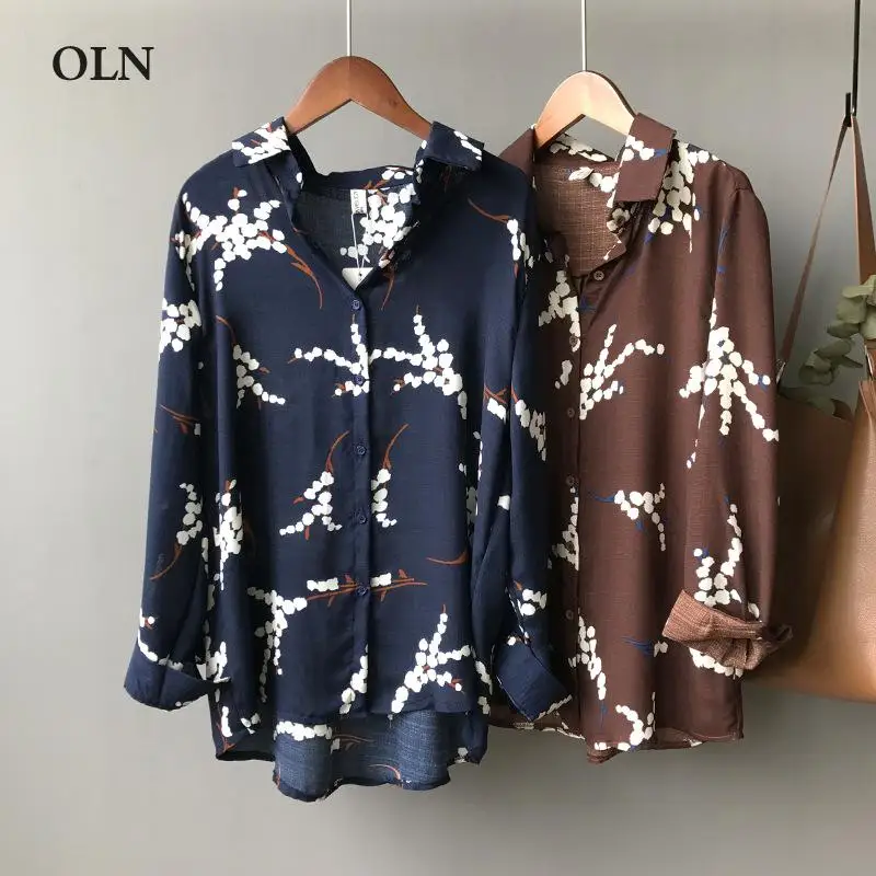 

Women Summer Vintage Floral Long Sleeve Shirt Women Flowers Blouse Female Tops Fashion Loose Shirt
