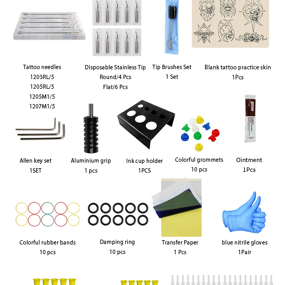 Полный набор, профессиональная тату-машинка, набор, 2 катушки, тату-иглы для боди-арта, 40 цветов, чернила, источник питания