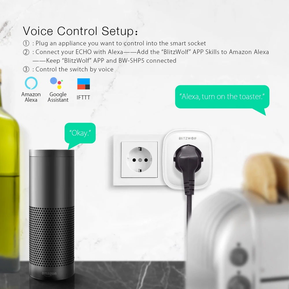 Умная розетка BlitzWolf с поддержкой Wi Fi и двумя USB портами на 2 1 А|Умные розетки| |