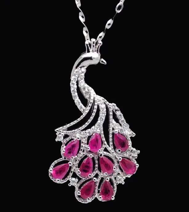 Natural ruby necklace pendant Peacock style Free shipping ...
