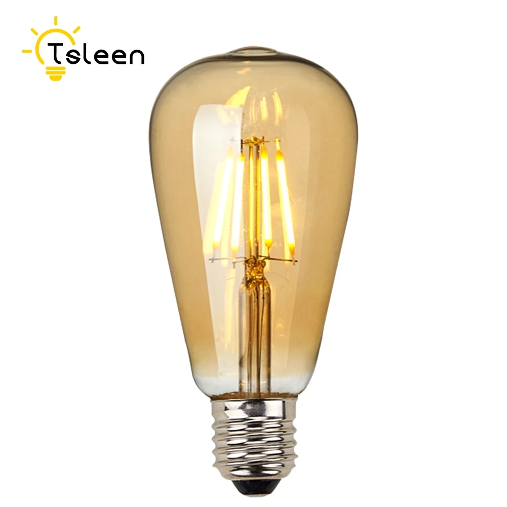Светодиодная лампа накаливания 4 шт./лот COB E27 220 В ST64|led filament bulb|cob e27filament bulb |