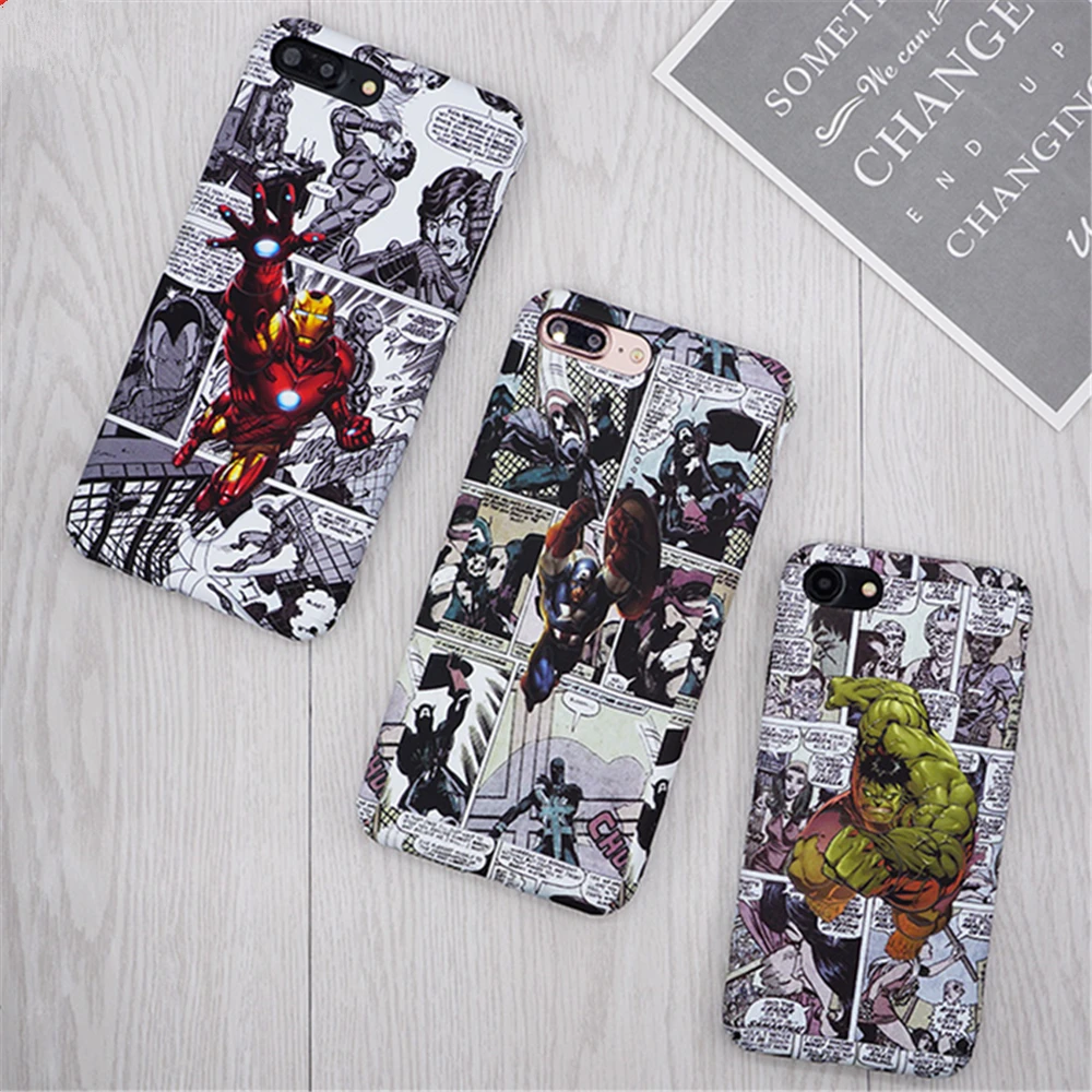 

For iphone 5 5s se 6 6plus 6s plus 7 7plus 8 X case For Samsung S8 S9 Plus Matte hard PC cover Marvel Spiderman Batman Luminous