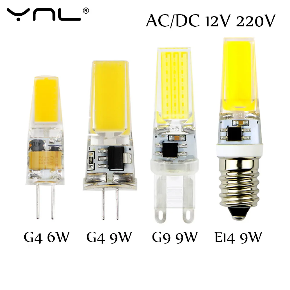 Ampoule G9 G4 E14, lampe variable 220V 3W 6W 9W AC DC 12V COB pour