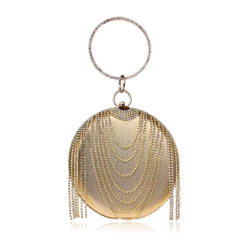 

Women' Bling Round-shaped Evening Bag with Rhinestones, Clutch Handbag for Wedding and Party