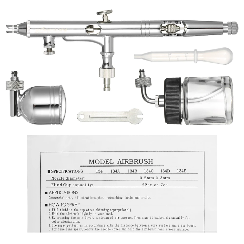 Комплект компрессора для аэрографа двойного действия Пескоструйный мини-распылитель воздуха-щетка+ пипетка 0,25 мм 7cc& 22cc для искусства