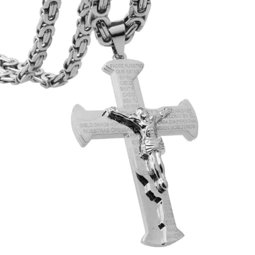 Серебряный крест Иисуса Христа ожерелье из нержавеющей стали рождественские кулон звено цепи мужские византийские Подарочные ожерелья украшения - Окраска металла: Silver