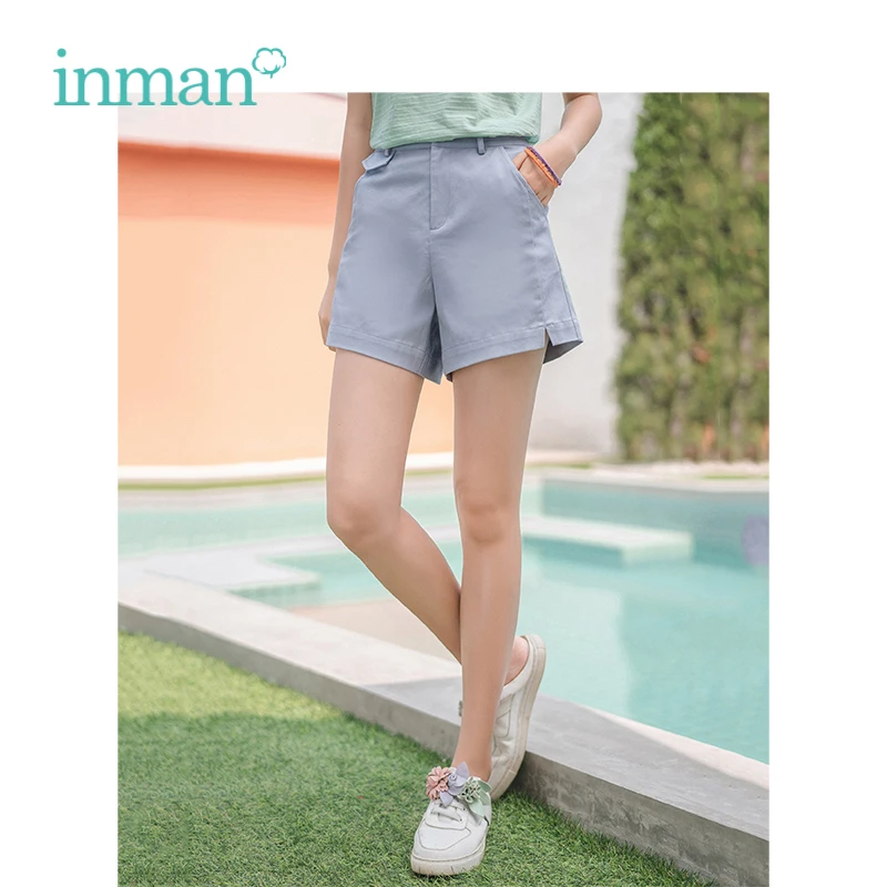 

INMAN 2019 Summer New Arrival Elastic Cotton Solid Minimalism All Matched Slim Casual Women Short Pants