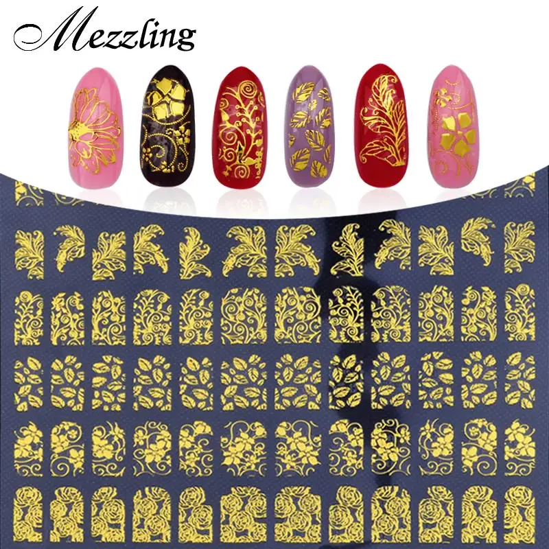 3D Nail Art Stickers Decals,108pcs/sheet Charm Gold Metallic Mix ...