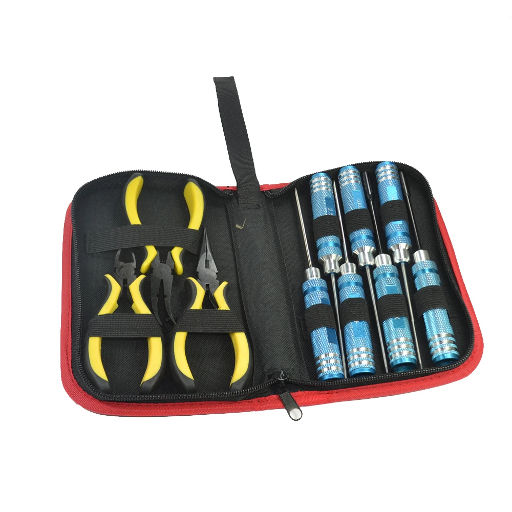 

10 in1 Screwdriver Hexagon Socket Slotted Diagonal Cutter Ball Link Plier Tools Kit Box Set for RC Quadcopter Helicopter Car