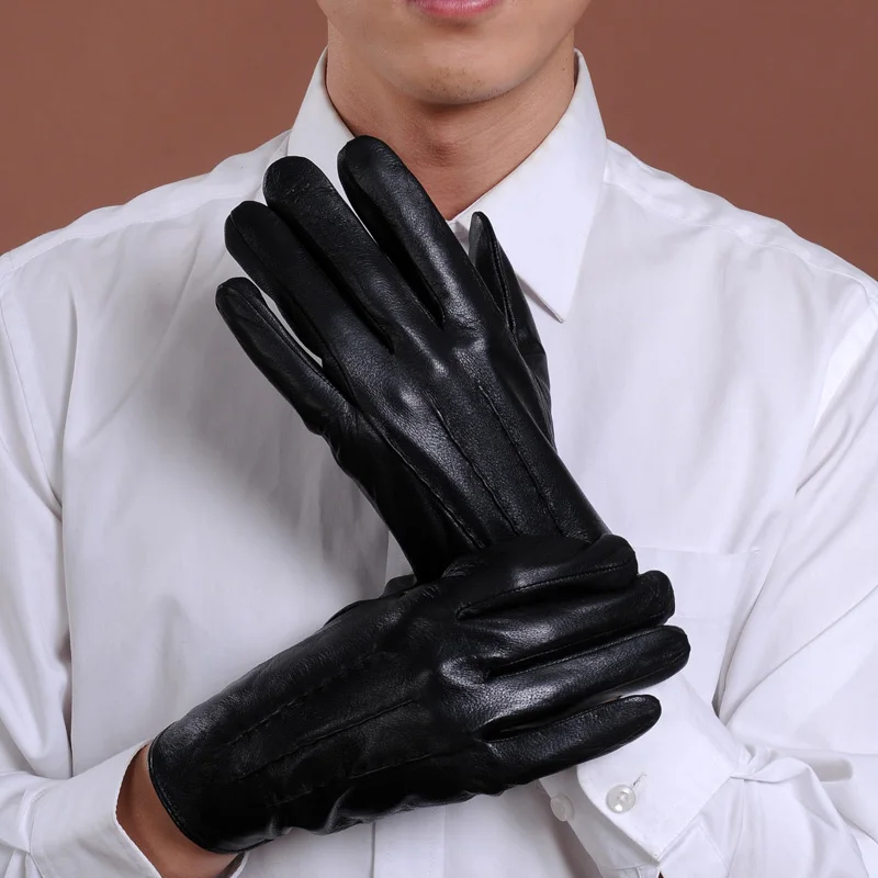 Лидер продаж, мужские черные кожаные перчатки хорошего качества, зимние теплые мужские перчатки из мягкой овчины, мужские перчатки для вождения - Цвет: XXL