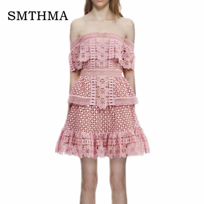 

SMTHMA 2019 New arrive self portrait Dress Pink and red lace dress women summer dress