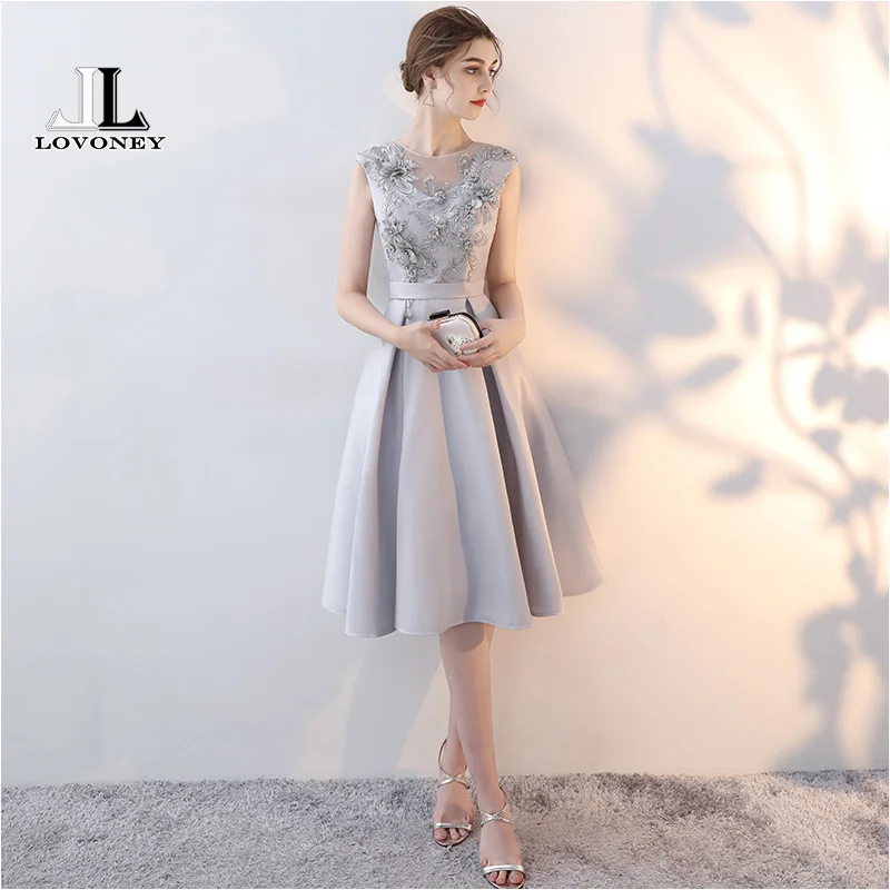 LOVONEY YM304 Elegant A Line O Neck Short Prom Dresses