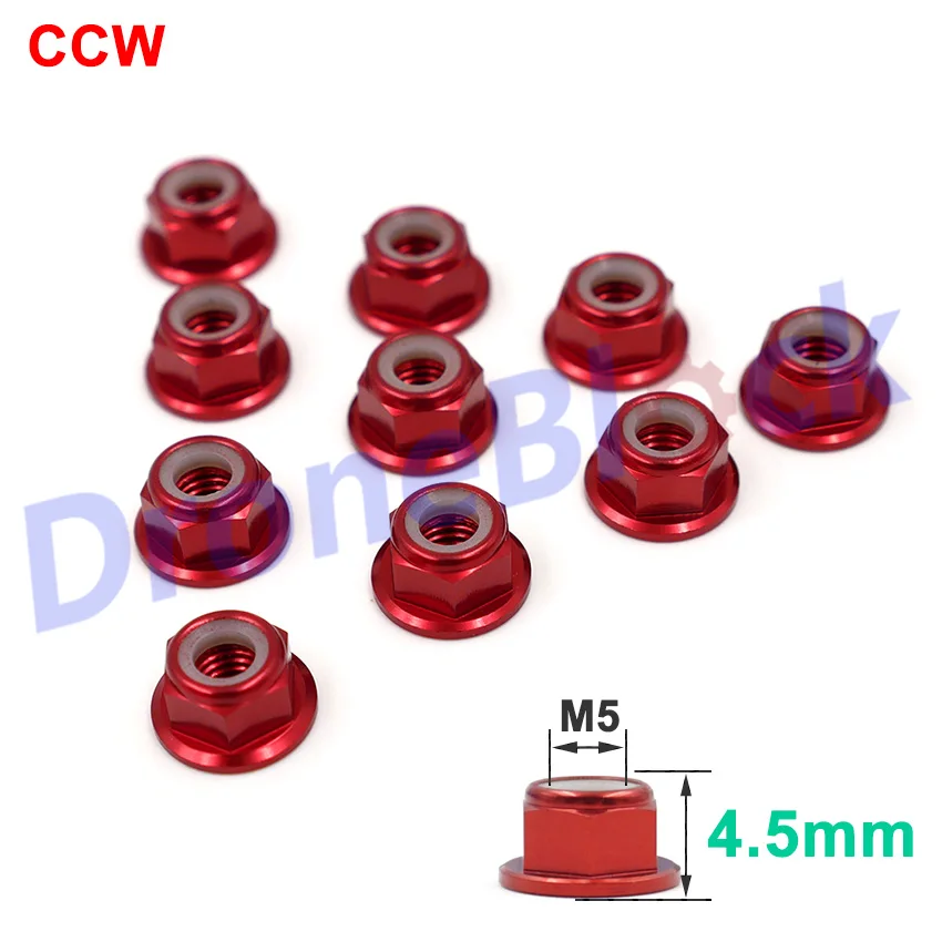 10 шт. M5 алюминиевый фланец нейлоновая гайка низкий профиль CW CCW анти-свободный Замок Вставки для 2204 2205 2206 бесщеточный двигатель RC QAV250 210 - Цвет: 4.5mm Height CCW x10