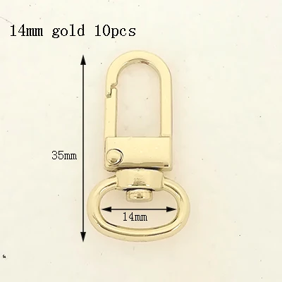 10 шт много Новые аксессуары женские сумки крюк брелок 4 размера для сумки - Цвет: 14mmgold10pcs