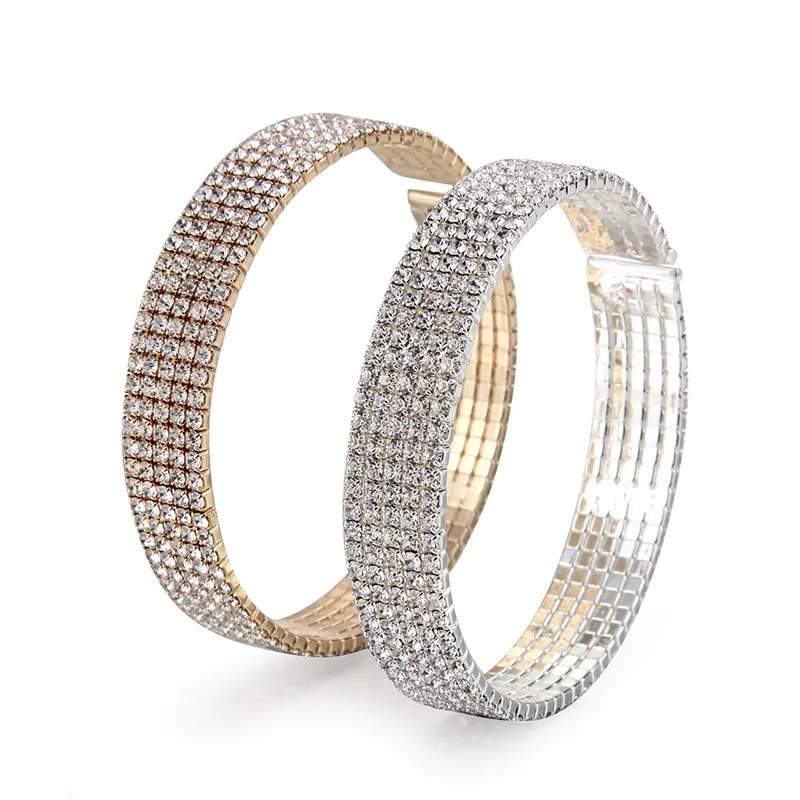 

High Quality Trendy Alloy Round Buckle Rhinestone Wide Magnetic Bangles For Women Jewelry Bracelet Gift