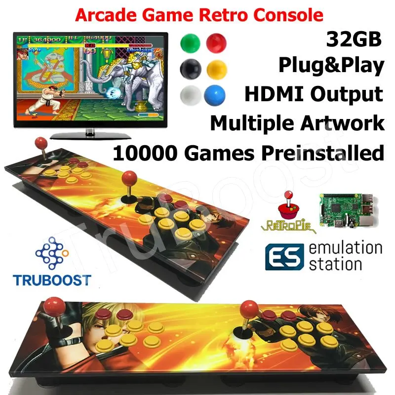 

2 Players Double Raspberry Pi Arcade Game Retro Console Multiple Wooden Artwork Panel Game Preinstalled