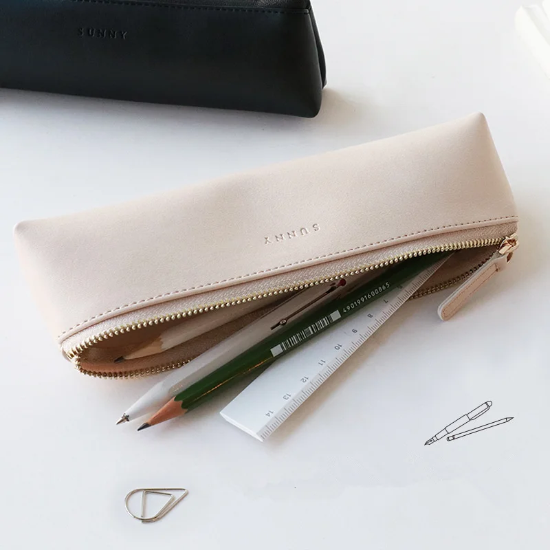 

Coloffice Leather Simple Style Pencil Bag Students Desktop Stationery Storage Bag Creative Korean Pencil Case School Supplies