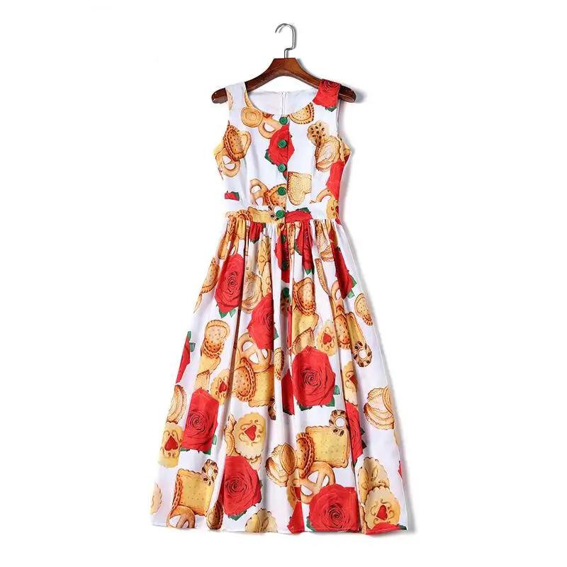 Women Summer Dress 2018 High Quality Runway O-Neck Sleeveless Printed Dresses Vestidos DX0653