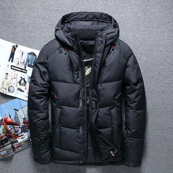 Известный бренд, зимняя мужская куртка в стиле пэчворк, теплая куртка-пуховик с капюшоном, ветрозащитная верхняя одежда, высокое качество, мужские пальто - Цвет: Черный